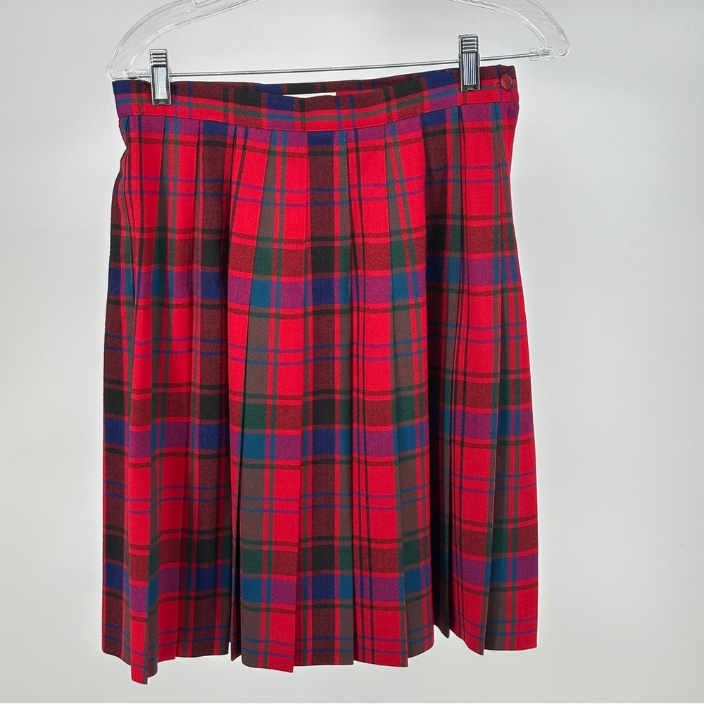 Talbots Size 10 Red Green Blue Wool Plaid A-Line Pleated Skirt 80’s Vintage